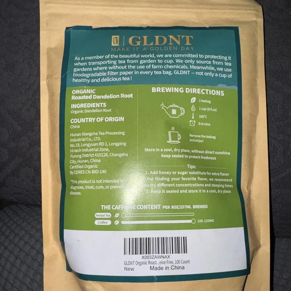 GLDNT Organic Roasted Dandelion Root Tea New Sealed Exp 4/27